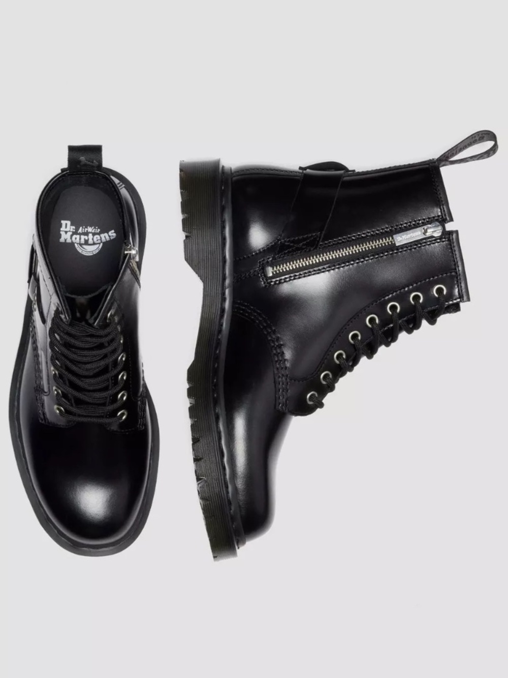 new men's 14 Dr Martens 1460 8-Eye harness Boots Black Leather w/zipper